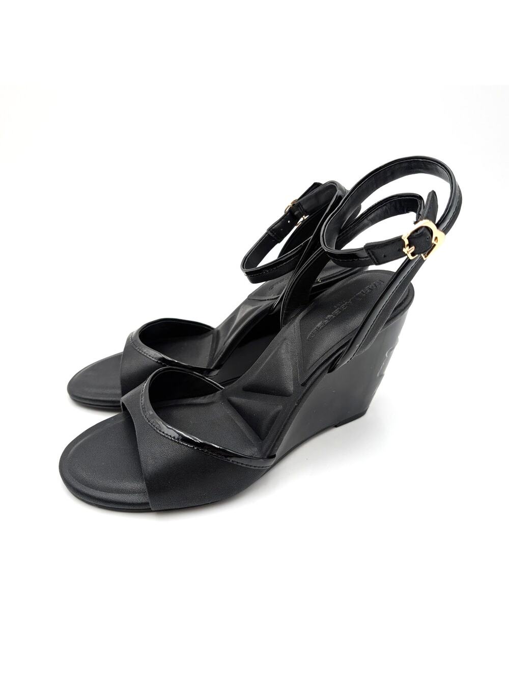 Karl Lagerfeld Paris Kersey Wedge Sandals Women's Black Size US7M EU37.5B